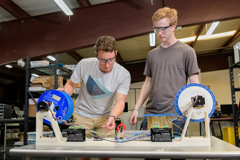 two students working