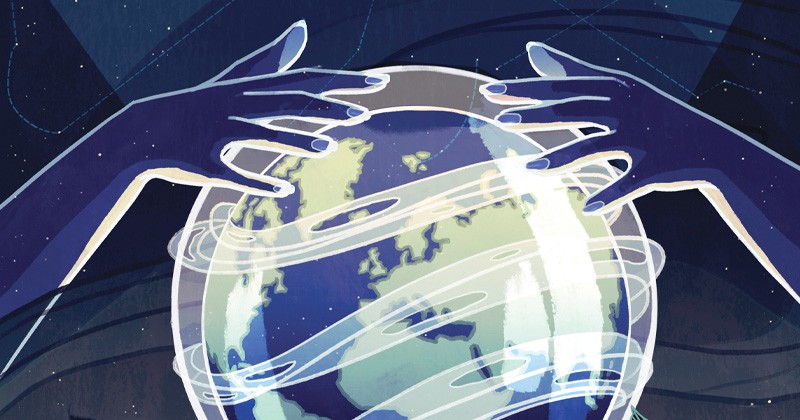 hands on globe illustration