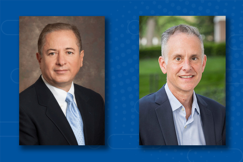 Gonzalo Arce (left) and Jamie Phillips of the College of Engineering’s Department of Electrical and Computer Engineering were named as members of the 2024 Fellows Class of Optica (formerly the Optical Society of America).